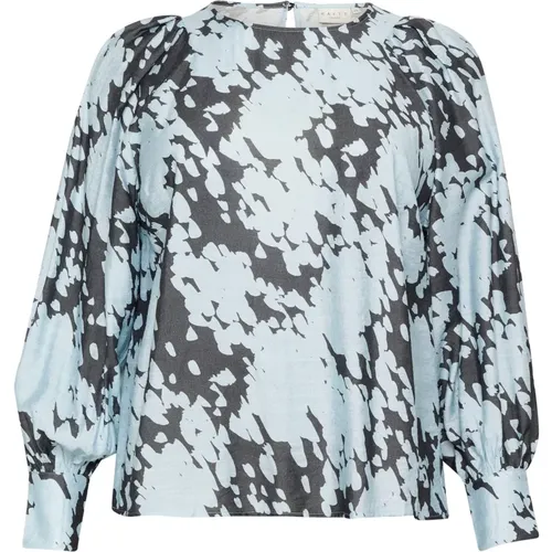 Grafische Wolke Bluse Grau/Blau Stilvoll , Damen, Größe: XL - Kaffe Curve - Modalova