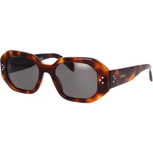 Geometric Sunglasses with Havana Frame and Grey Lenses , female, Sizes: 52 MM - Celine - Modalova