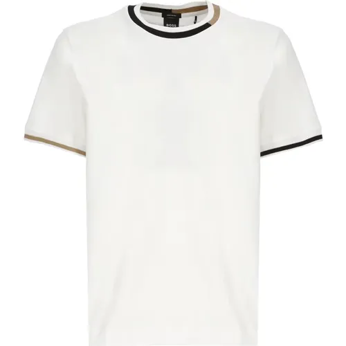 Weiße Baumwoll-T-Shirt mit Kontrastdetails , Herren, Größe: L - Boss Black - Modalova