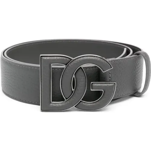 Grained Grey Leather Logo Belt , male, Sizes: 100 CM - Dolce & Gabbana - Modalova