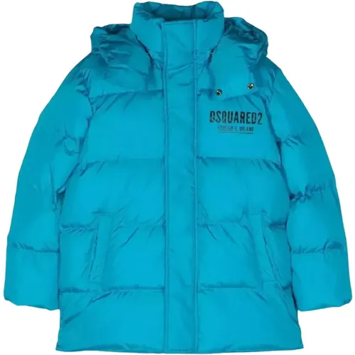 Blaue Gesteppte Kinderjacke mit Kapuze - Dsquared2 - Modalova