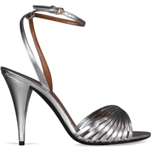 Silberne Metallic-Leder High Heel Sandalen , Damen, Größe: 36 EU - Saint Laurent - Modalova