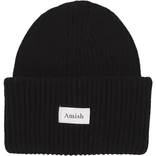 Schwarze Wollmischung Beanie Mütze - Amish - Modalova