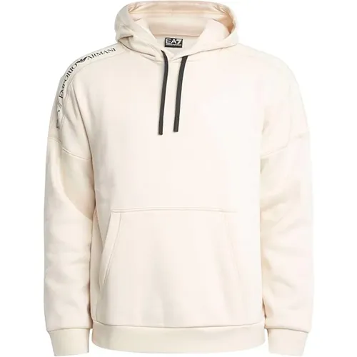 Kapuzenpullover Creme Langarm Einfarbig , Herren, Größe: XL - Emporio Armani EA7 - Modalova