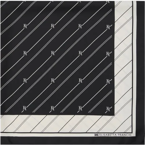 Striped Silk Scarf with Logo Frame , female, Sizes: ONE SIZE - Elisabetta Franchi - Modalova