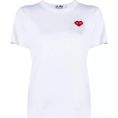 Pixelated Heart Weißes T-Shirt , Damen, Größe: XS - Comme des Garçons Play - Modalova