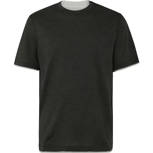 Dark Grey Short Sleeves T-Shirt , male, Sizes: M - BRUNELLO CUCINELLI - Modalova