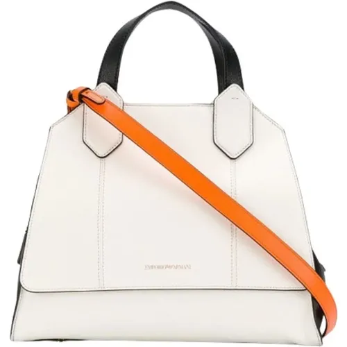 Cream Leather Handbag with Engraved Logo , female, Sizes: ONE SIZE - Emporio Armani - Modalova