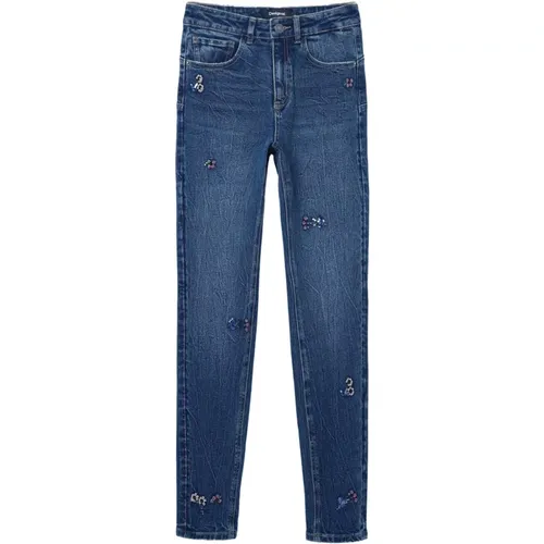 Blaue Pailletten-Jeans , Damen, Größe: L - Desigual - Modalova