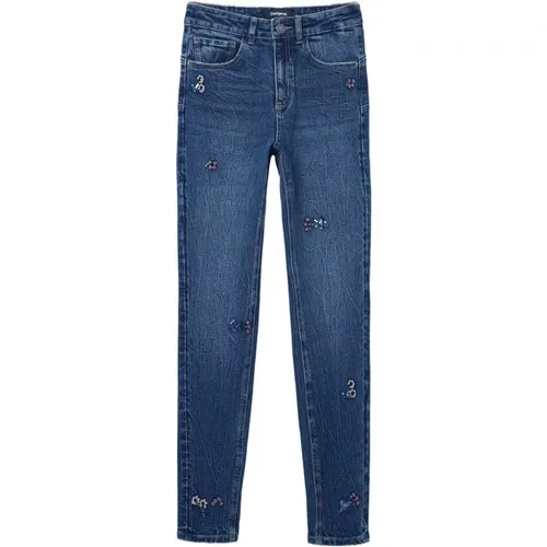 Blaue Pailletten-Jeans , Damen, Größe: S - Desigual - Modalova