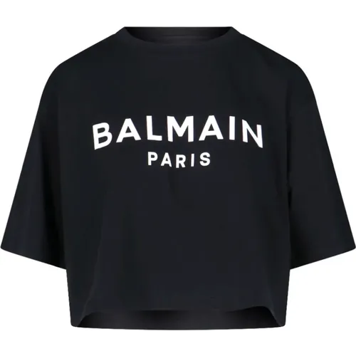 Logo T-shirt Crop , female, Sizes: M, XS, S - Balmain - Modalova