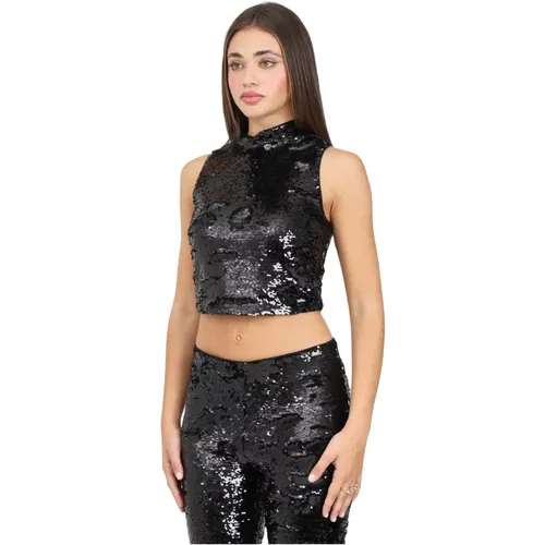 Schwarzes Pailletten-Crop-Top , Damen, Größe: S - Armani Exchange - Modalova