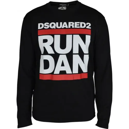 Schwarzes Langarm-T-Shirt mit Run Dan Print - Dsquared2 - Modalova