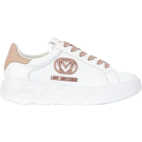 Weiße/Cipria Leder Sneakers für Damen - Love Moschino - Modalova