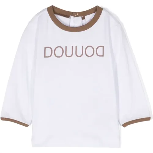 Logo-Print Weißes T-Shirt Langarm - Douuod Woman - Modalova