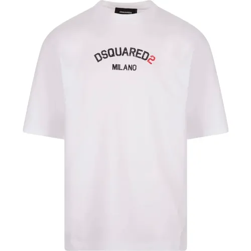 Cotton T-shirt with Milano Logo , male, Sizes: M, S, XS, XL, L - Dsquared2 - Modalova