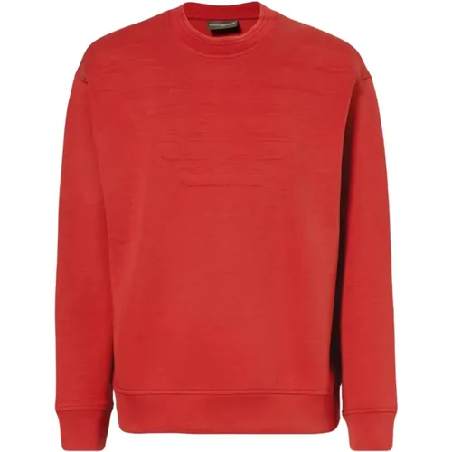 Roter Baumwoll-Sweatshirt mit Adler-Logo , Herren, Größe: L - Emporio Armani - Modalova