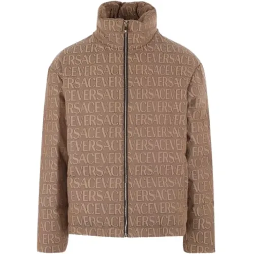 Jacquard Allover Beige/ Coat , male, Sizes: L - Versace - Modalova