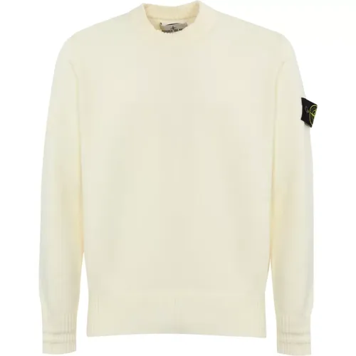 White Cotton Sweater Long Sleeve , male, Sizes: XL - Stone Island - Modalova