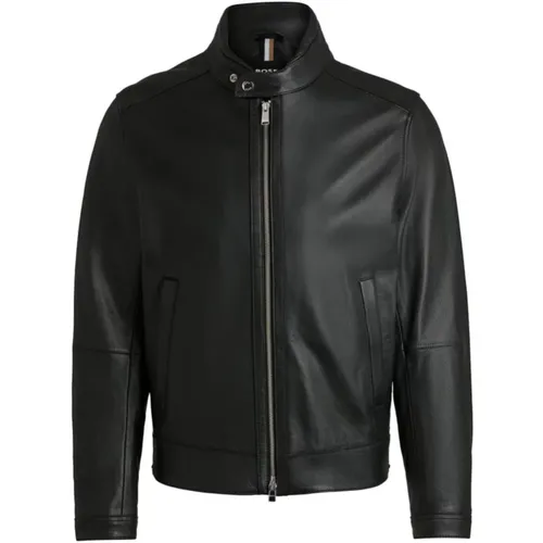 Grained Leather Jacket with Smooth Finish , male, Sizes: L, M, XL - Hugo Boss - Modalova