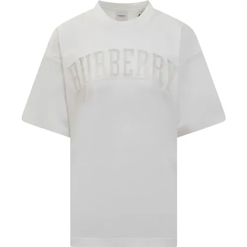 Kurzarm T-Shirt mit Rundhalsausschnitt und Besticktem Logo - Burberry - Modalova