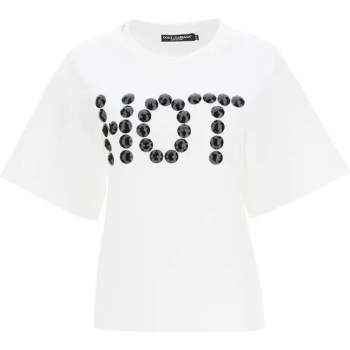 Hot T-shirt with Studs Detail , female, Sizes: M - Dolce & Gabbana - Modalova