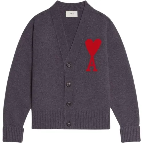 Herz Cardigan Pullover , Herren, Größe: M - Ami Paris - Modalova