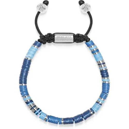 Boho Blau Silber Perlenarmband , Herren, Größe: L - Nialaya - Modalova