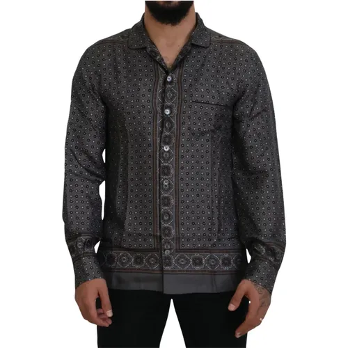Baroque Silk Satin Relaxed Shirt , male, Sizes: XS, S - Dolce & Gabbana - Modalova