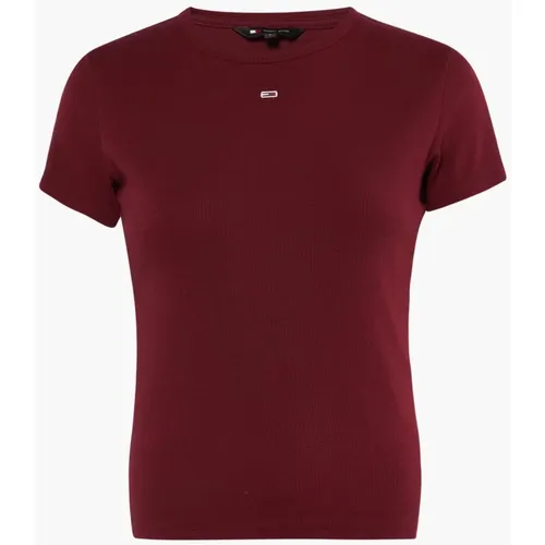 Geripptes T-Shirt - Rot , Herren, Größe: XL - Tommy Jeans - Modalova