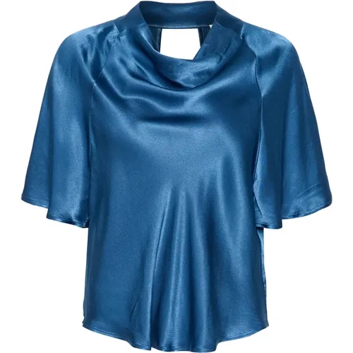 Gedrapierte 3/4-Ärmel-Blaue Bluse , Damen, Größe: M - Soaked in Luxury - Modalova