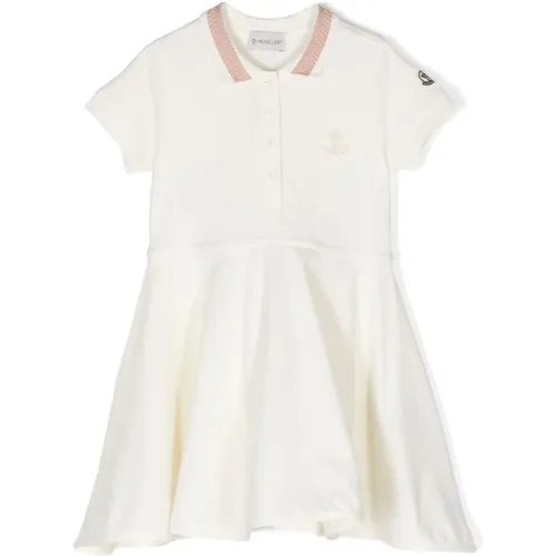 Weiße Piqué Besticktes Logo Kleid - Moncler - Modalova