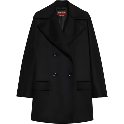 Schwarzer Wollmantel Kimonoärmel , Damen, Größe: 2XS - Max Mara Studio - Modalova