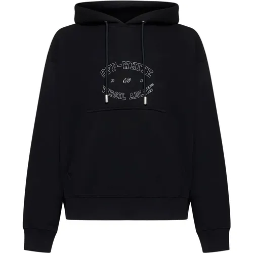 Schwarzer Skater-Fit Hoodie mit Logo-Druck , Herren, Größe: M - Off White - Modalova