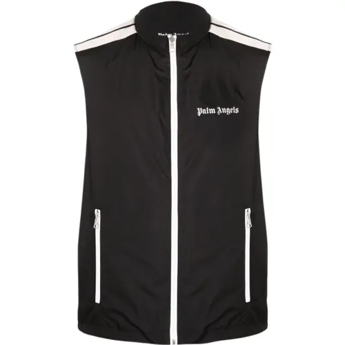 Logo Print Gilet - and White Cotton Vest for Men , male, Sizes: L - Palm Angels - Modalova