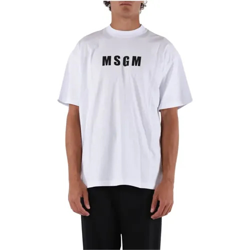 Baumwoll T-Shirt mit bedrucktem Logo - Msgm - Modalova