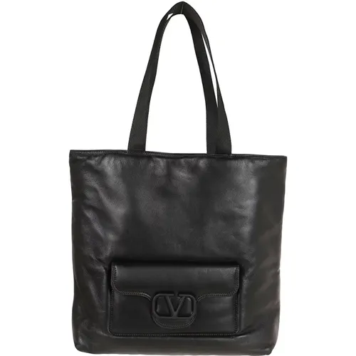 Noir Shopping Bag with Vlogo Patch , male, Sizes: ONE SIZE - Valentino Garavani - Modalova