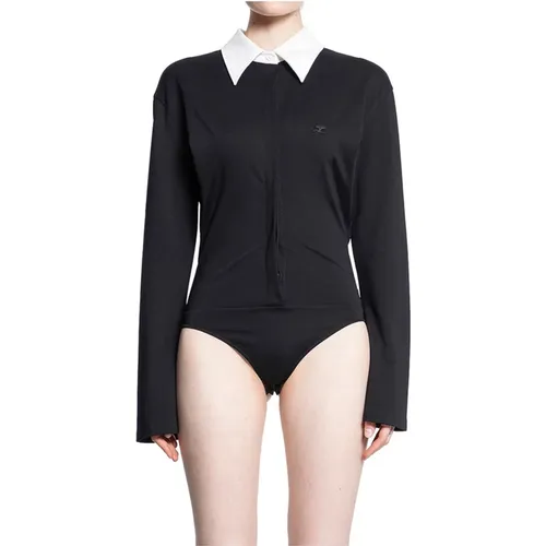 Schwarzer Jersey Bodysuit mit Kragen , Damen, Größe: L - Courrèges - Modalova