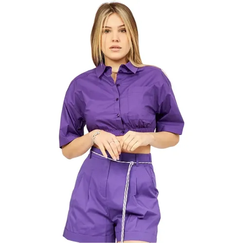 Lila Baumwoll-Popeline Crop-Shirt mit Utility-Tasche , Damen, Größe: S - PATRIZIA PEPE - Modalova