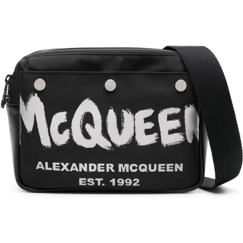 Schwarze Leder-Schultertasche mit Logodruck - alexander mcqueen - Modalova