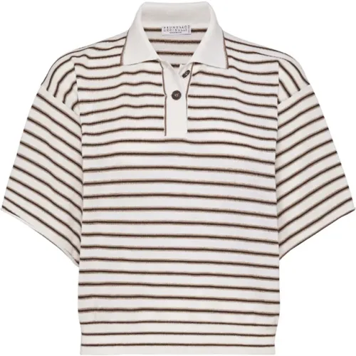 Striped Cropped Polo Shirt , female, Sizes: M, S - BRUNELLO CUCINELLI - Modalova