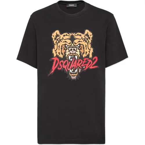 Schwarzes Baumwoll-Jersey-T-Shirt mit bedrucktem Muster , Herren, Größe: 2XL - Dsquared2 - Modalova