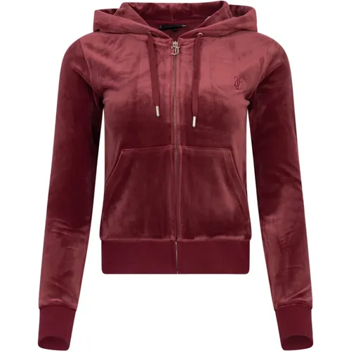 Klassischer Velour Zip Hoodie - Tawny Port , Damen, Größe: S - Juicy Couture - Modalova