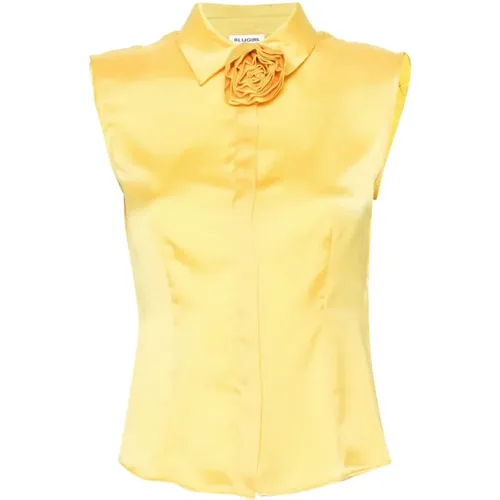 Satinärmelloses Gelbes Hemd , Damen, Größe: S - Blugirl - Modalova