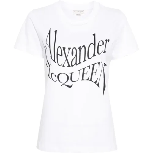 Crew Neck T-shirt with Front Print , female, Sizes: 2XS, XS, M, 3XS, S - alexander mcqueen - Modalova