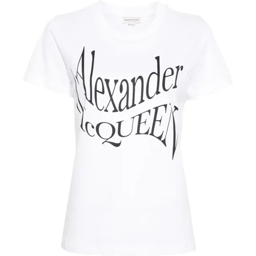 Crew Neck T-shirt with Front Print , female, Sizes: XS, S, 3XS, 2XS, M - alexander mcqueen - Modalova