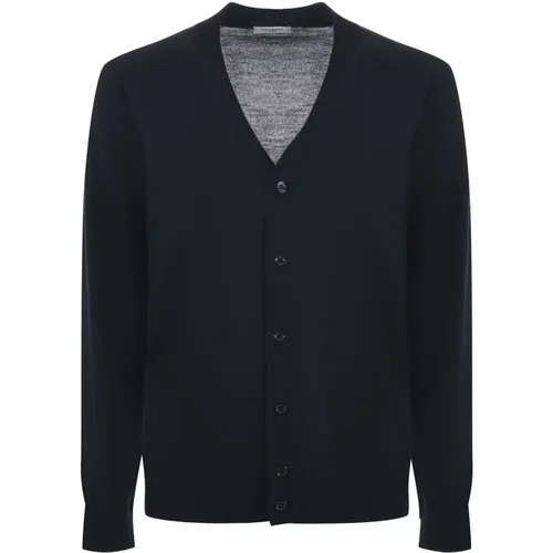 Blauer Feiner Woll-Cardigan , Herren, Größe: 2XL - Paolo Pecora - Modalova