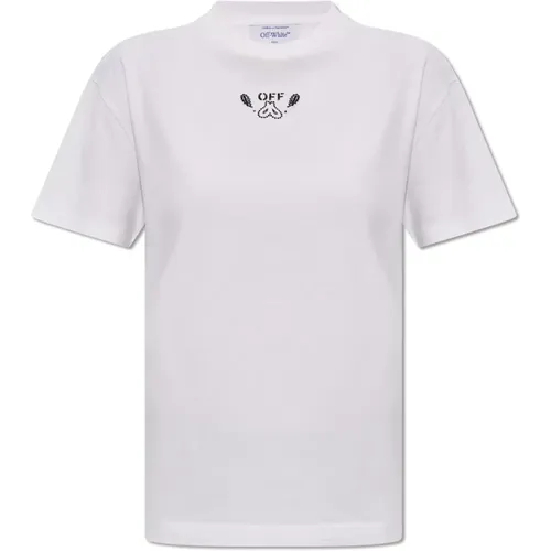 Off , T-Shirt mit Paisleymuster , Damen, Größe: 2XS - Off White - Modalova