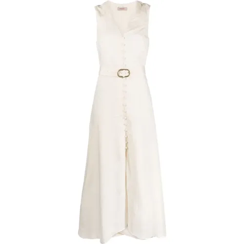 Elegant V-Neck Buttoned Maxi Dress , female, Sizes: XS - Twinset - Modalova