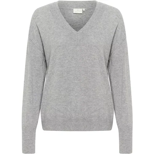 Grau Melange V-Ausschnitt Pullover Sweater , Damen, Größe: S - Kaffe - Modalova